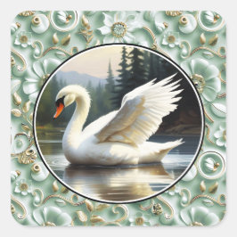 Adesivo Quadrado Swan Glides Gracefully on Lake