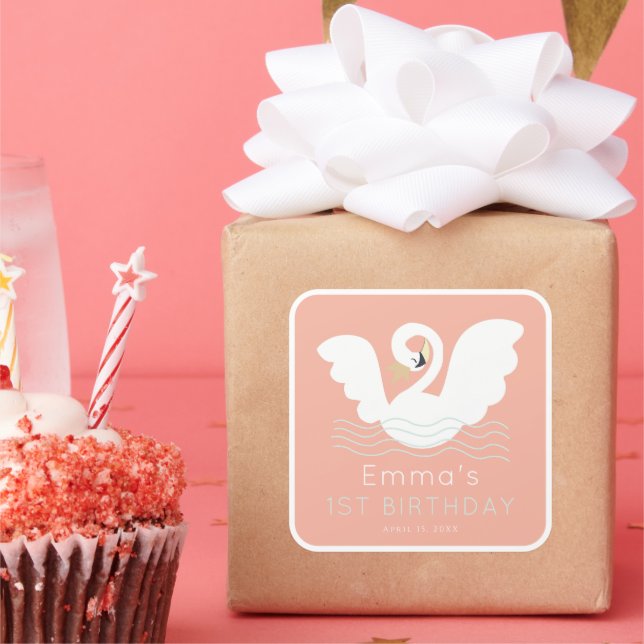 Adesivo Quadrado Swan Princess Modern Pink Girl Birth (Festa)