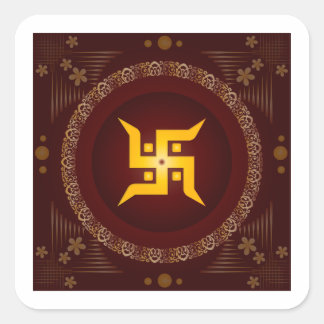 Adesivo Quadrado Swastik Dourado Premium Hindu Vermelho Dourado