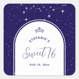 Adesivo Quadrado Sweet 16 Princess Tiara Crown Navy Blue Birthday