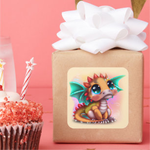 Adesivo Quadrado Sweet Kawaii Baby Dragon