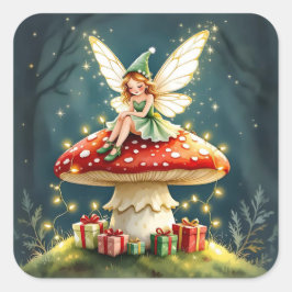 Adesivo Quadrado Sweet Little Christmas Fairy on Mushroom