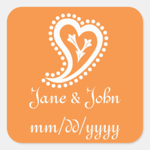 Adesivo Quadrado Sweet Paisley Hearts in Orange Sticker