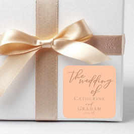 Adesivo Quadrado Sweet Peach Minimalista Script Summer Wedding