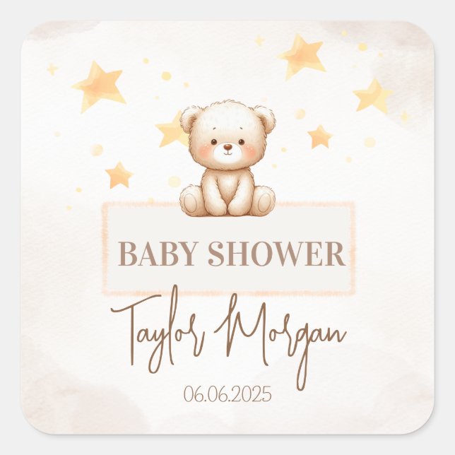 Adesivo Quadrado Sweet Teddy Bear Baby Shower (Frente)