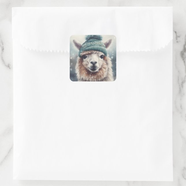 Adesivo Quadrado Sweet Winter Alpaca, personalizado (Bolsa)
