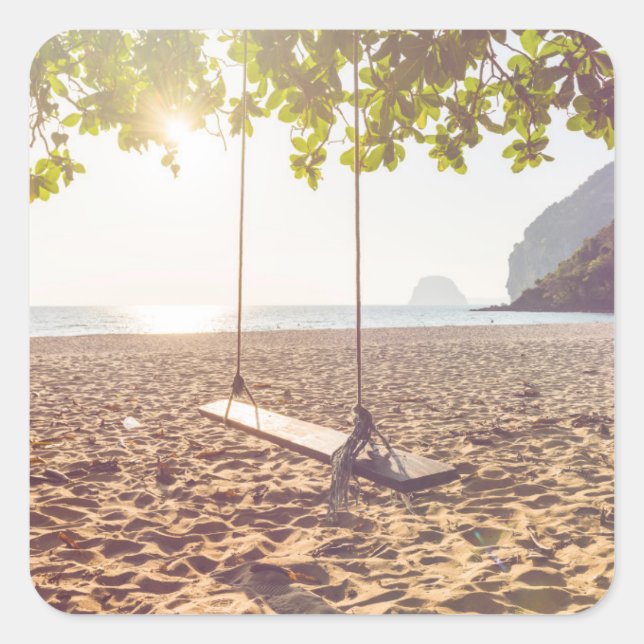 Adesivo Quadrado Swing on the Beach no Sunset (Frente)
