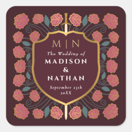 Adesivo Quadrado Sword & Shield Medieval Fantasy Casamento Monogram