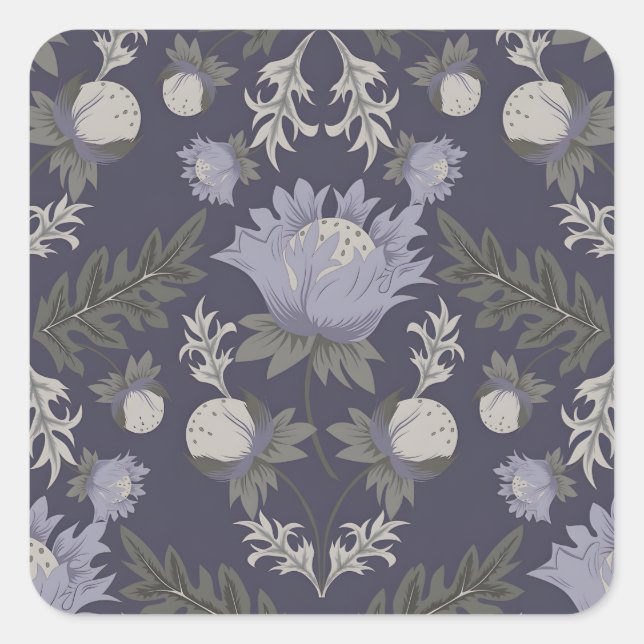 Adesivo Quadrado Symmetrical dark purple floral pattern (Frente)