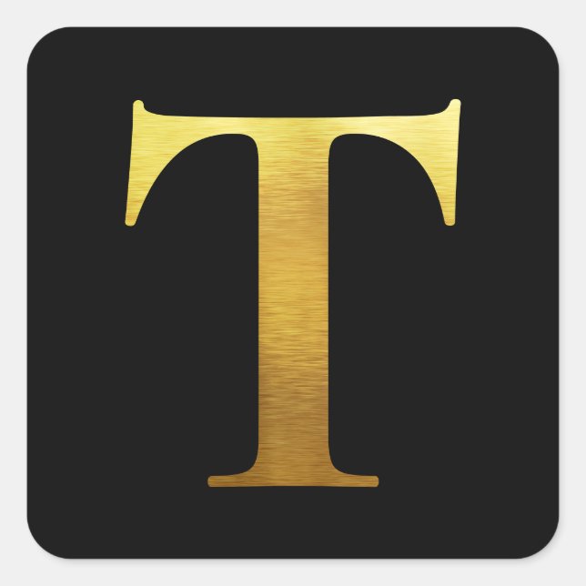 Adesivo Quadrado T de Monograma Dourado em Metal Lixado Preto (Frente)
