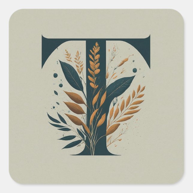 Adesivo Quadrado T Monograma Botânico (Frente)