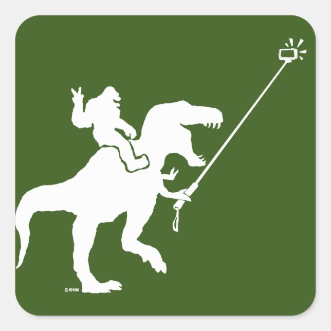 Adesivo Quadrado T-rex e selfie de pau patudo (Frente)