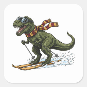 Adesivo Quadrado T-Rex Engraçado de Esqui