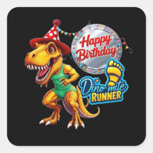 Adesivo Quadrado T-Rex vestindo roupas verdes