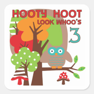 Adesivo Quadrado T-shirt e presentes do aniversário de 3 anos da