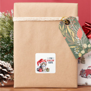 Adesivo Quadrado Tabby Kitten Em Santa Hat Feliz Natal