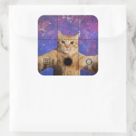 Adesivo Quadrado Tabby Vermelho Fazendo uma Selfie no Espaço