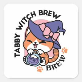 Adesivo Quadrado Tabby Witch Brew – Cute Halloween Cat Design