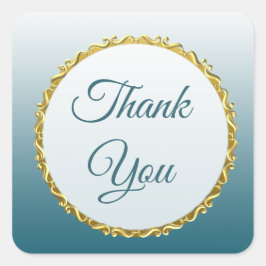 Adesivo Quadrado Tabuleiro Azul Gradiente e Dourado Obrigado Vinhet