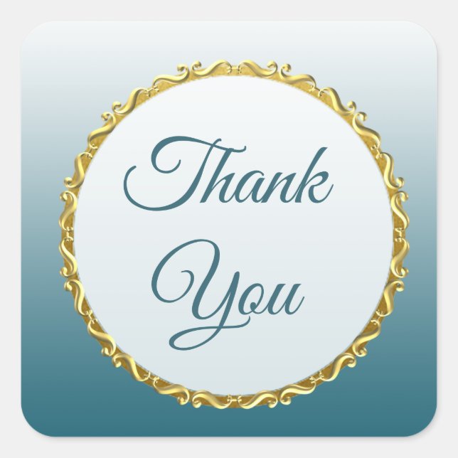 Adesivo Quadrado Tabuleiro Azul Gradiente e Dourado Obrigado Vinhet (Frente)