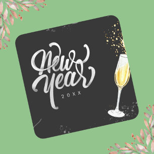 Adesivo Quadrado Taca de vinho tinto preta dourado champanhe Confet