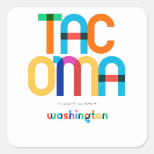 Adesivo Quadrado Tacoma Washington Meio século, Pop Art,