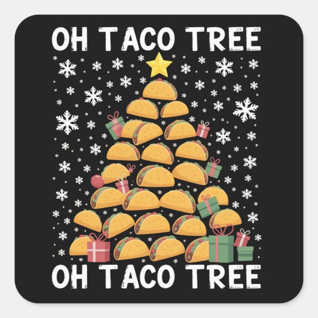 Adesivo Quadrado Tacos de Natal Árvore Engraçado Xmas Foodie Mexica (Frente)