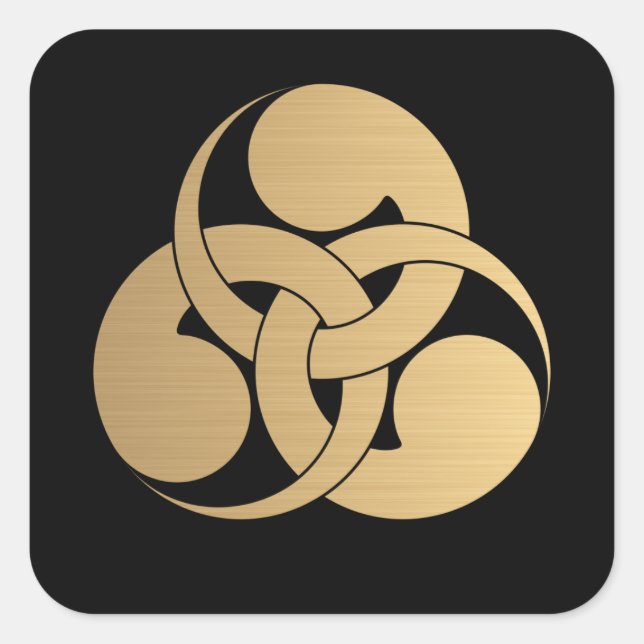 Adesivo Quadrado Tadpole Mon Japonês clã de samurai escovou ouro (Frente)