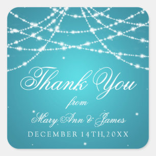 Adesivo Quadrado Tag de Favor do Casamento Turquesa