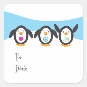 Adesivo Quadrado Tag do feriado do pinguim do amor, da paz e da