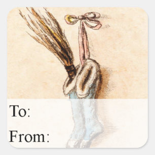 Adesivo Quadrado Tag do presente das meias do natal vintage