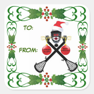 Adesivo Quadrado Tag do presente do Lacrosse do Natal