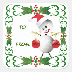 Adesivo Quadrado Tag do presente do voleibol do Natal