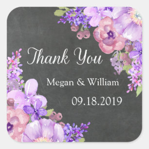 Adesivo Quadrado Tag florais do casamento da lavanda roxa do quadro