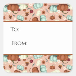 Adesivo Quadrado Tag Floral de Presente de Abóbora de Queda