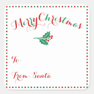 Adesivo Quadrado Tag personalizados do presente do Natal do