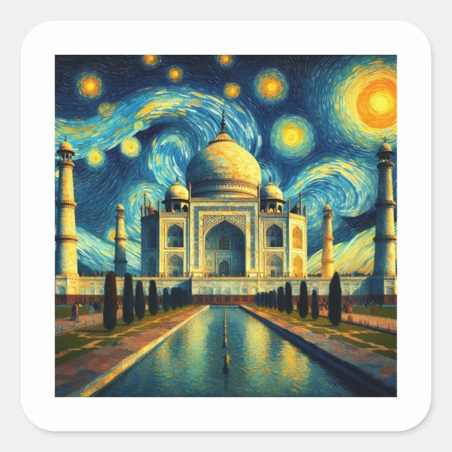 Adesivo Quadrado Taj Mahal India Starry Night (Frente)