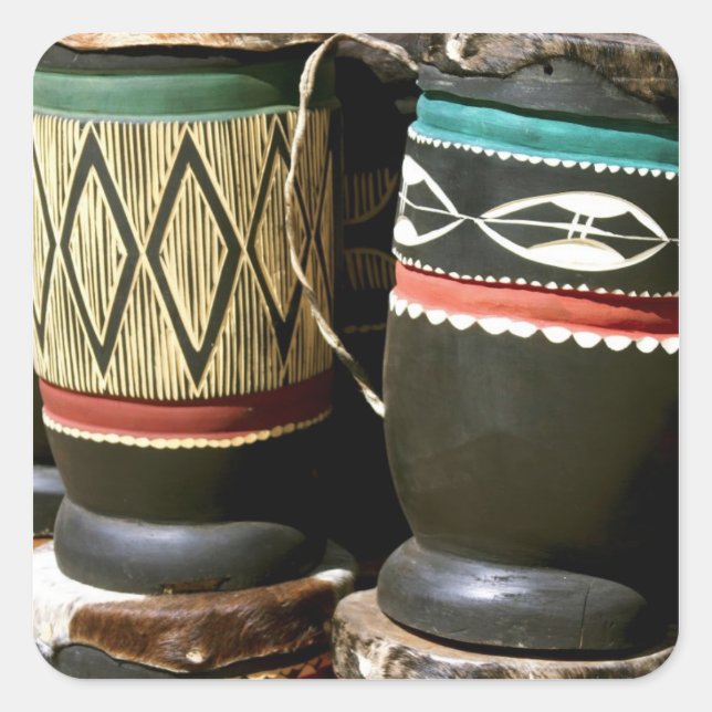 Adesivo Quadrado Tambores entalhados à mão, Livingston, Zâmbia (Frente)