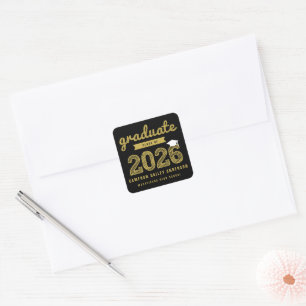 Adesivo Quadrado Tampa de Graduação Esboço Dourado Turma de Graduaç
