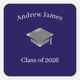 Adesivo Quadrado Tampa de Graduação Prateada -Turma de 2026