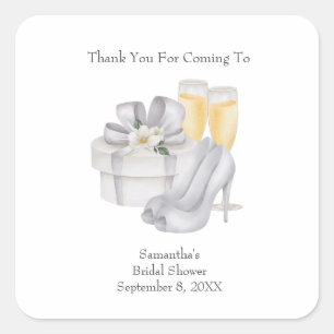 Adesivo Quadrado Tampas de Champanhe Sapatos de Noivas Favor de Chu