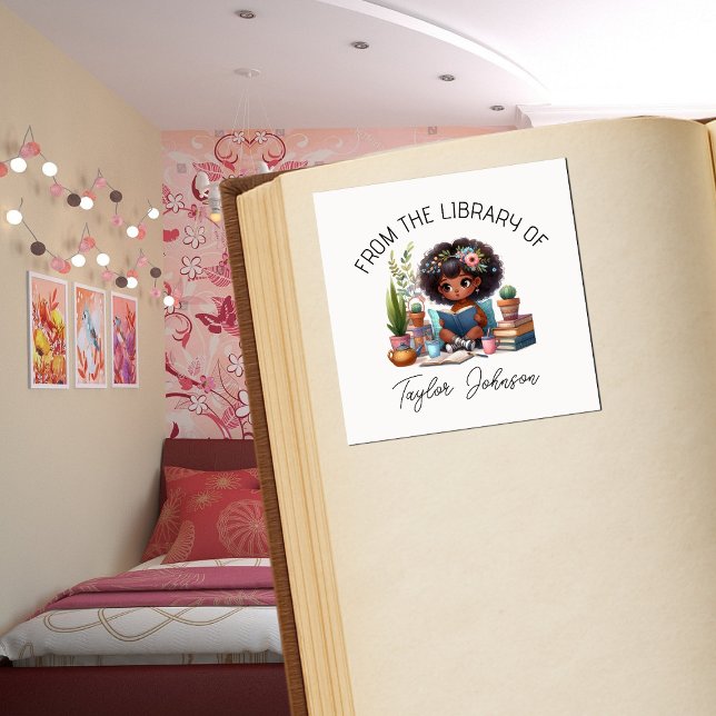 Adesivo Quadrado Tampas de livros, livraria Dama de cabelos (Criador carregado)