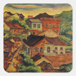 Adesivo Quadrado Tamsui & Chen Cheng-Po /Arte vintage de Taiwan