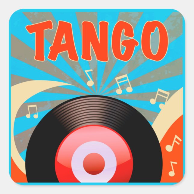 Adesivo Quadrado Tango Vinyl Record com Music Notes Pop Art (Frente)