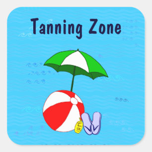 Adesivo Quadrado Tanning Zone Beach Ball Piscina Umbrella Sticker