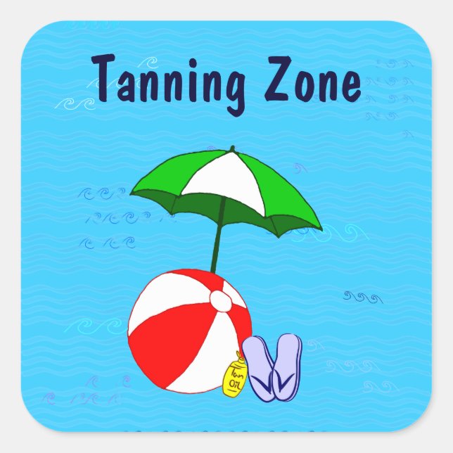 Adesivo Quadrado Tanning Zone Beach Ball Piscina Umbrella Sticker (Frente)