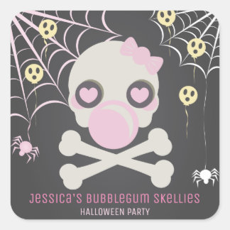 ADESIVO QUADRADO TÃO BONITA PINK BUBBLEGUM SKELLIES HALLOWEFTY