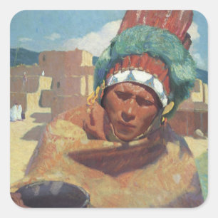 Adesivo Quadrado Taos Indian Holding a Water Jug by Blumenschein