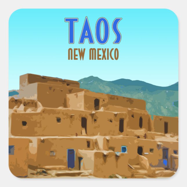 Adesivo Quadrado Taos Pueblos Novo México Vintage (Frente)