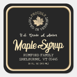 Adesivo Quadrado Tapado em Vermont Dourado Leaf Maple Syrup 1,5" ou